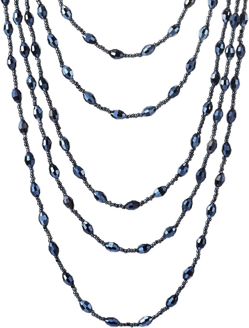 COOLSTEELANDBEYOND Oval Beads Statement Necklace Multi-Strand Long Chains with Crystal Charm Pendant - Image 1